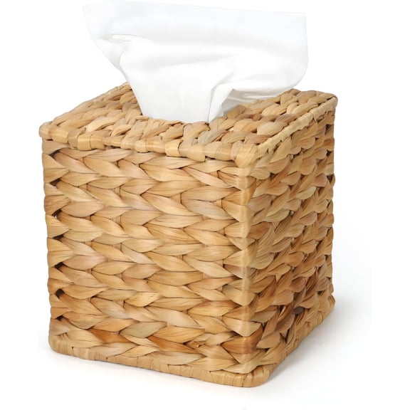 XIMEI Water Hyacinth Square Tissue Box Cover, Handwoven Natural Fiber Decorative Tissue Holder, Fits Standard Square Boxes, for Living Room/Bedroom/Bathroom, Farmhouse Home Organizer