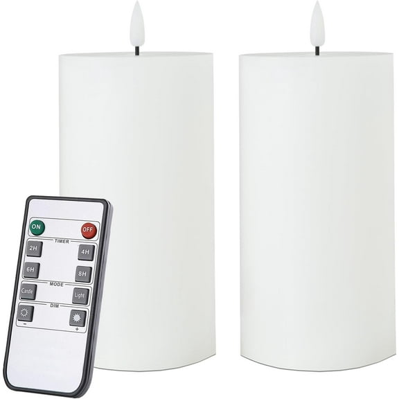 XIMEI White Flameless Candles Set of 2 (3"x6"), Flickering LED Wax Candles Battery Operated with Remote & Timer, Dimmable Pillar for Night Light/Fireplace/Party, Flat Top