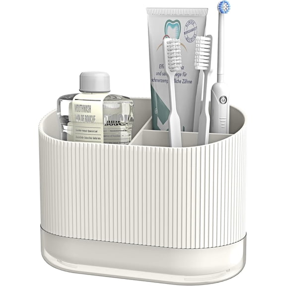 XIMEI White Shower Toothbrush Holder for Bathroom, Cute Kids Electric Toothbrush Holder Countertop, 3 Slots Plastic Toothpaste Organizer with Drainage