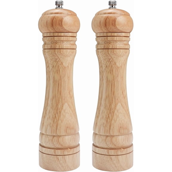XIMEI Wood Pepper Grinder Pepper Mill, Adjustable Coarseness 8" Wooden Peppermill, Ceramic Grinding Mechanism Salt Mill Refillable, Light, 2-Pack
