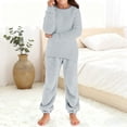thumbnail image 1 of XIMIN 2 Piece Fuzzy Fleece Pajamas for Kid Girls Set Solid Color Loungewear Outfits Long Sleeve Knit Sweater Wide Leg Pants Lounge Matching Set Pajama Sets, 1 of 4