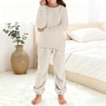 thumbnail image 1 of XIMIN 2 Piece Fuzzy Fleece Pajamas for Kid Girls Set Solid Color Loungewear Outfits Long Sleeve Knit Sweater Wide Leg Pants Lounge Matching Set Pajama Sets, 1 of 4