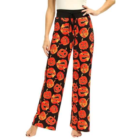 XIMIN 2024Active Pants for Women Women's Halloween Pajamas Pumpkin Print Pajamas Cute and Fun Women's Pajamas Pants(Gold,L)