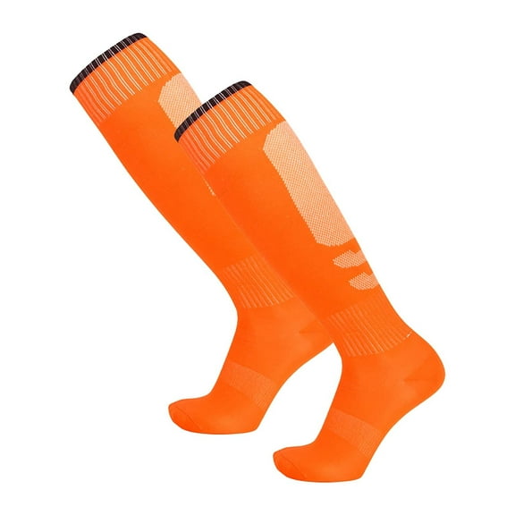 XIMIN 3 Pairs Kids Soccer Socks for Girls Boys Breathable Sports Softball Baseball Stockings Training Socks Football Socks Black (One Size, Orange)