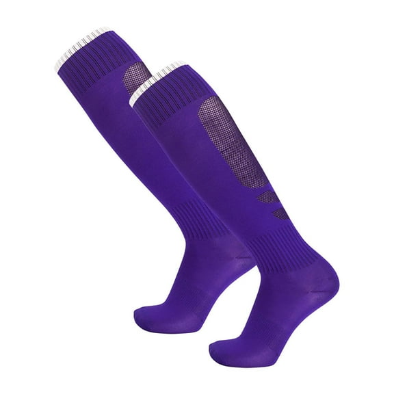 XIMIN 3 Pairs Kids Soccer Socks for Girls Boys Breathable Sports Softball Baseball Stockings Training Socks Football Socks Black (One Size, Purple)