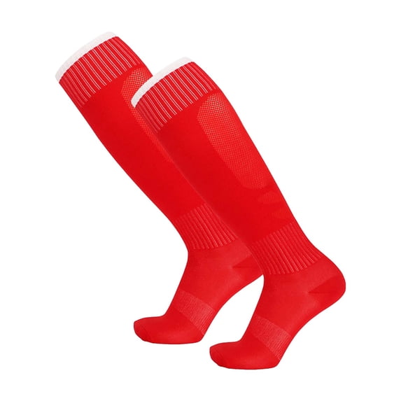 XIMIN 3 Pairs Kids Soccer Socks for Girls Boys Breathable Sports Softball Baseball Stockings Training Socks Football Socks Black (One Size, Red)