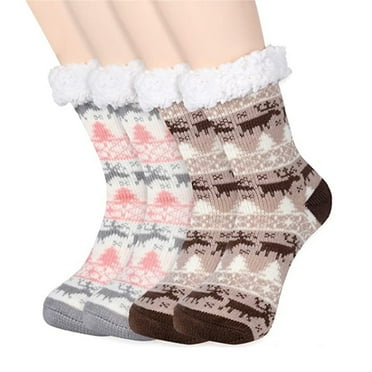XIMIN Ankle Socks for Ladies Slipper Socks Soft Warm Thick Lined Christmas Stockings for Winter Home Socks 2Pairs Breathable Socks