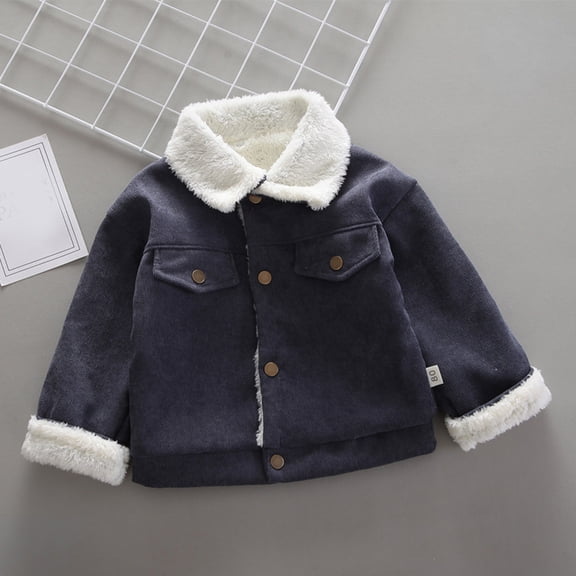 XIMIN Baby Boy Girls Thick Corduroy Jacket Toddler Fleece Winter Coat Kid Sherpa Lined Plush Lapel Button Down Long Sleeve Thicked Winter Warm Outwear