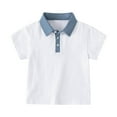 thumbnail image 1 of XIMIN Baby Boys Contrast Collar Short Sleeve Polo Shirt - Soft Cotton Casual Toddler Top Dress Shirt for Summer and Uniform Wear (White, 3-4 Years), 1 of 7