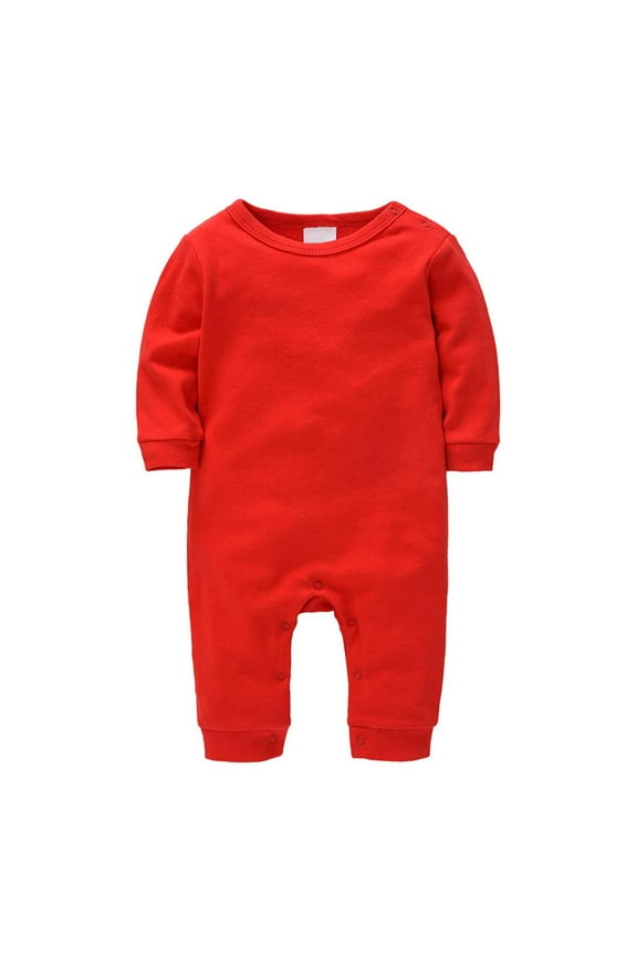 Baby Boys Girls Cotton Jumpsuit, Long Sleeve Newborn Plain Sleepsuit, Soft Crewneck Onesie with Button Closure