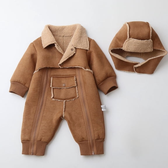 XIMIN Baby Boys Girls Ski Set Furry Fleece Lined Snowsuit Winter One-Piece Jacket One Piece Windproof Waterproof Double Zipper Fleece Ski Suit Outdoor Jumpsuit Romper w/Hat