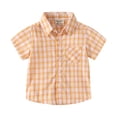 thumbnail image 1 of XIMIN Baby Boys Plaid Short Sleeve Button Down Shirt - Lightweight Cotton Casual Toddler Top Dress Shirt for Summer Wear (Yellow, 2-3 Years), 1 of 3