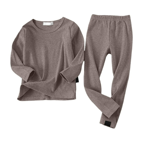 XIMIN Baby Boys Thermal Underwear Set Sensory Friendly Kids Soft Cotton Long Sleeve T-Shirt Long Johns Solid Color Set for Boys Base Layer for Ski