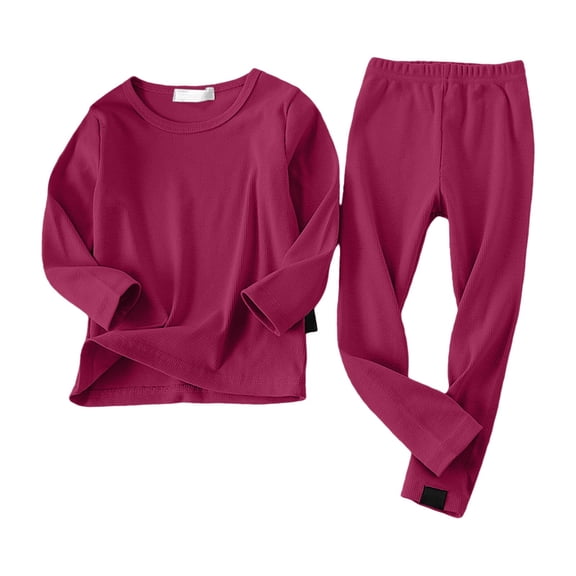 XIMIN Baby Boys Thermal Underwear Set Sensory Friendly Kids Soft Cotton Long Sleeve T-Shirt Long Johns Solid Color Set for Boys Base Layer for Ski