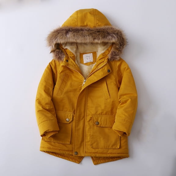 XIMIN Baby Boys' Winter Jackets Down Coats Quilted Puffer Jacket Fleece Lined Thick Coat Faux Fur Hooded Overcoat Dress Warm Cotton Thick Trench Windproof Outerwear