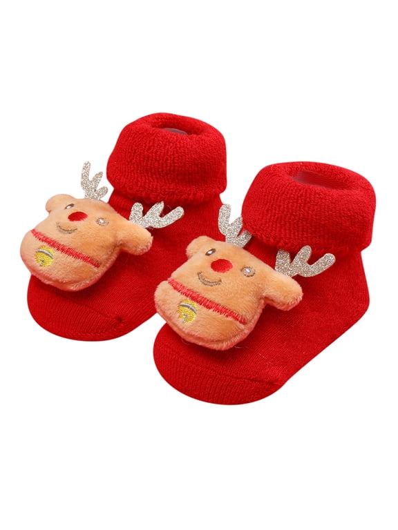 Baby Christmas Sock Shoes with Grips Newborn Anti-Slip Cute Warm Indoor Floor Slipper for Infant Girls and Boys(B,0-12 Months)