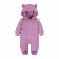 thumbnail image 1 of XIMIN Baby Fleece Jumpsuit, Newborn Boys Girls Fuzzy Bear Ears Hooded Outfit, Winter Warm Zip Up Snowsuit Onesie, 1 of 6