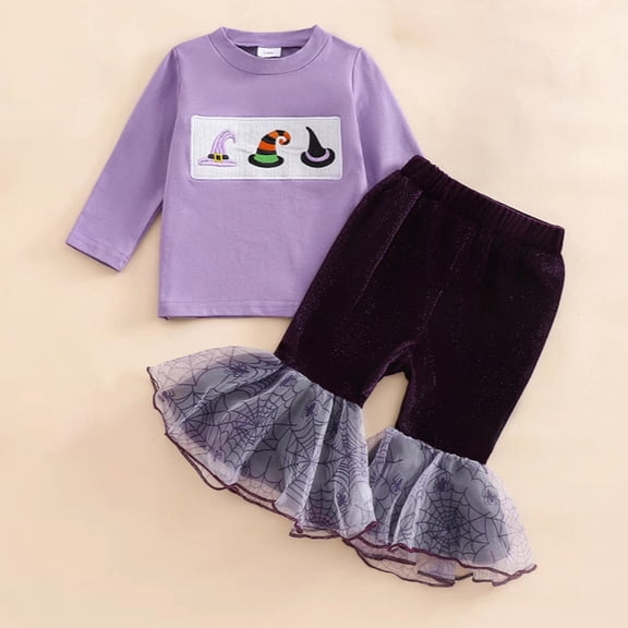 XIMIN Baby Girl Halloween Outfit Long Sleeve Letter Print Tops Sweatshirts Pumpkin Flared Pants Headband Set Bell-Bottoms Outfits Fall Clothes