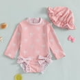 thumbnail image 1 of XIMIN Baby Girl One-Piece Swimsuit Long Sleeve Swimwear with Hat Swimsuit Romper with Hat Bathing Suit Ruffle Floral Zipper Beach Rash Guard (12-18 Months, Red), 1 of 5