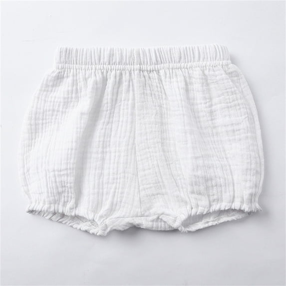 XIMIN Baby Girls and Boys Cute Bloomers Newborn Toddler Kids Unisex Cotton Linen Blend Shorts Solid Color Loose Harem Shorts for Toddler Diaper Covers (0-6 Months, White)