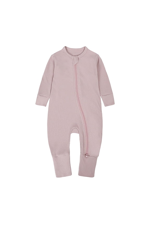 Baby Girls Cute Bow Jumpsuit, Zipper Long Sleeve Newborn Cotton Sleepsuit, Casual Soft Crewneck Onesie Bodysuit for Infant