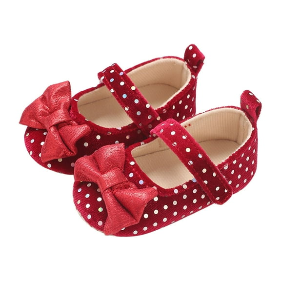 XIMIN Baby Girls Mary Jane Sequins Crown Flats PU Leather Wedding Party Princess Ballet Bow Jelly Shoes Infant Rubber Sole Prewalker Toddler First Crib Shoes (0-3 Months, Red)