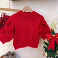 thumbnail image 1 of XIMIN Baby Girls Oversized Ribbed Knit Sweater with Fluffy Ball Long Puff Sleeve Mock Neck Oversized Tops Lightweight Warm Cute Pullover Shirt Fall Winter Clothes, 1 of 3