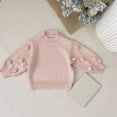thumbnail image 1 of XIMIN Baby Girls Oversized Ribbed Knit Sweater with Fluffy Ball Long Puff Sleeve Mock Neck Oversized Tops Lightweight Warm Cute Pullover Shirt Fall Winter Clothes, 1 of 4