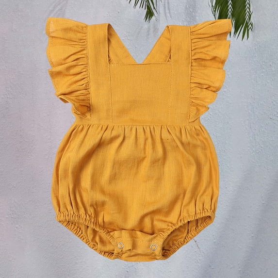 XIMIN Baby Girls Playsuits Ruffled Bodysuit Fly Sleeve Romper Newborn Cotton Linen Jumpsuit Infant Summer Clothes