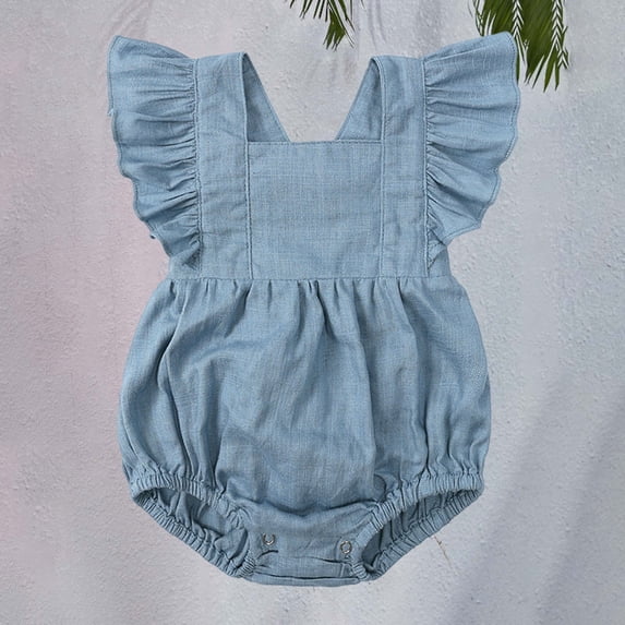 XIMIN Baby Girls Playsuits Ruffled Bodysuit Fly Sleeve Romper Newborn Cotton Linen Jumpsuit Infant Summer Clothes