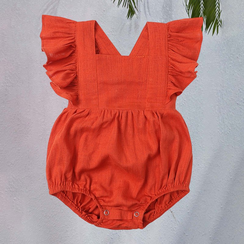 XIMIN Baby Girls Playsuits Ruffled Bodysuit Fly Sleeve Romper Newborn Cotton Linen Jumpsuit Infant Summer Clothes