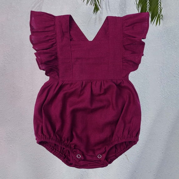 XIMIN Baby Girls Playsuits Ruffled Bodysuit Fly Sleeve Romper Newborn Cotton Linen Jumpsuit Infant Summer Clothes