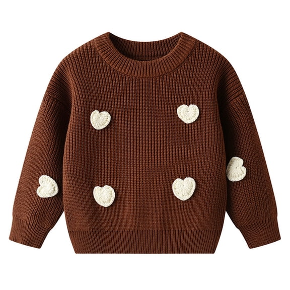 XIMIN Baby Girls Solid Color Cable Knit Sweater Heart Print Ribbed Chunky Sweater Crewneck Long Sleeve Pullover Shirt Fall Winter Warm Cute Tops