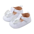 thumbnail image 1 of Baby Mary Jane Flats for Little Girls with Bowknot Cotton Anti Skid Sole Infant First Walker Princess Dress Crib Wedding Shoes Footwear (3-6 Months, White), 1 of 8