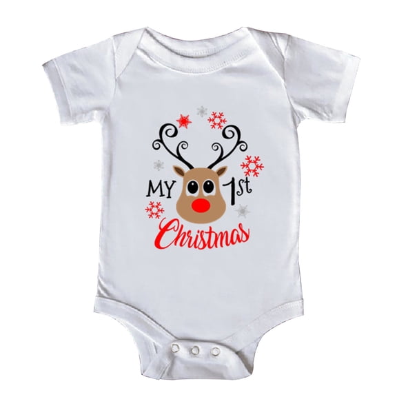 XIMIN Baby One-Piece Boy Girl Cute Holiday Onesie My First Christmas Outfit Short Sleeve Romper Festive Shirt Crewneck Bodysuit Newborn Onesie Clothes