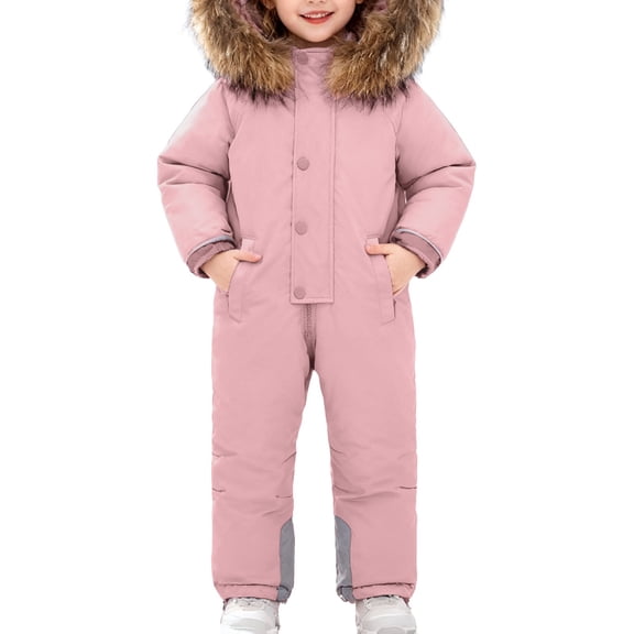 XIMIN Baby Snowsuit Toddler One Piece Waterproof Windproof Snow Suit Winter Coat Clothes Ski Sled Warm Jacket Kids Faux Fur Hooded Puffer Jumpsuit