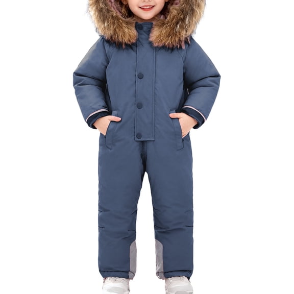 XIMIN Baby Snowsuit Toddler One Piece Waterproof Windproof Snow Suit Winter Coat Clothes Ski Sled Warm Jacket Kids Faux Fur Hooded Puffer Jumpsuit