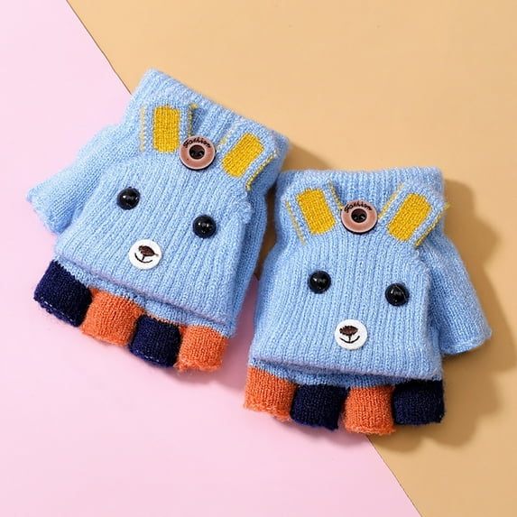 XIMIN Baby Soft Mittens Convertible Boys Flip Winter Kids Bunny Fingerless Flip Top Gloves Soft Wool Gloves Fingerless Cover Toddler Knit Gloves