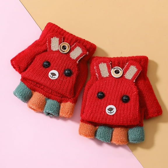 XIMIN Baby Soft Mittens Convertible Boys Flip Winter Kids Bunny Fingerless Flip Top Gloves Soft Wool Gloves Fingerless Cover Toddler Knit Gloves