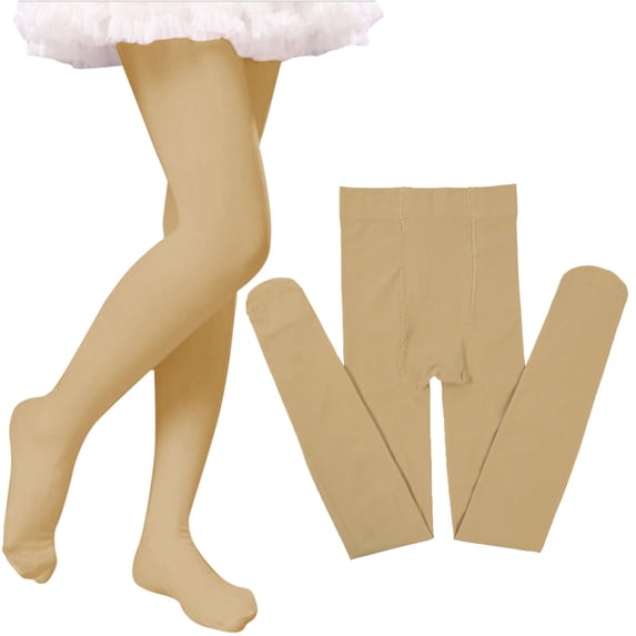 XIMIN Ballet Tights for Girls Dance Toddler Girls Leggings Stocking Footed Ultra-Soft Kids Super Elasticity School Uniform Dance Socks (8-9 Years, Beige)