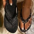 thumbnail image 1 of XIMIN Beach Slippers for Women Summer Fancy Style Flip Flops Rhinestone Star Cushion Fashion Open Toe Slippers Bling-Bling Flat Slides (11, Black), 1 of 4