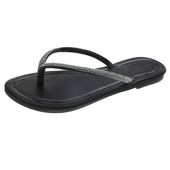 XIMIN Bling Microfiber Leather Sandals for Women,Clip Toe Glittery Flip Flops Leather Fashion Comfy Flat Sandals Summer Beach Slip On Shiny Shoes (9, Black)