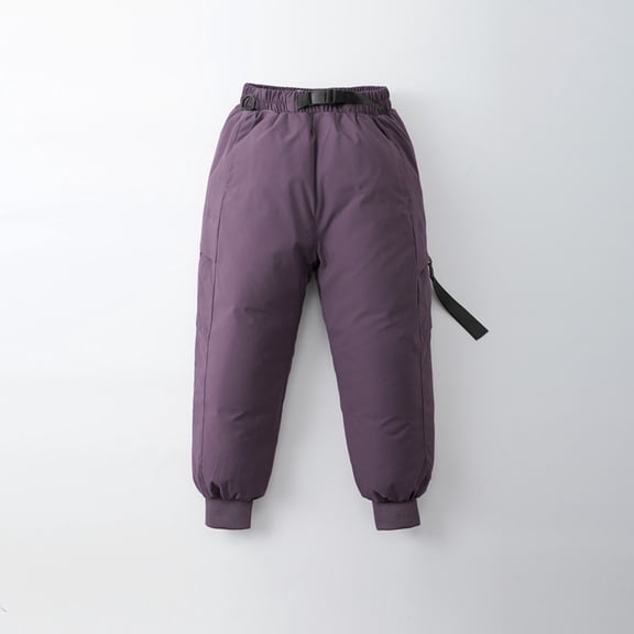 XIMIN Boy Girls Comfy Thick Elastic Waist Down Pants Winter Warm Insulated Hiking Pants for Kids Solid Color Thick Waterproof Rain Ski Snow Pant