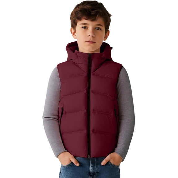 XIMIN Boy Girls Sleeveless Down Jacket Puffy Quilted Puffer Vest Lightweight Quilted Padded Jacket Hooded Outwear Winter Warm Zip Up Waistcoat