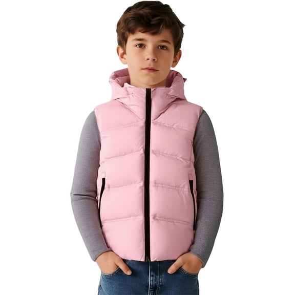 XIMIN Boy Girls Sleeveless Down Jacket Puffy Quilted Puffer Vest Lightweight Quilted Padded Jacket Hooded Outwear Winter Warm Zip Up Waistcoat