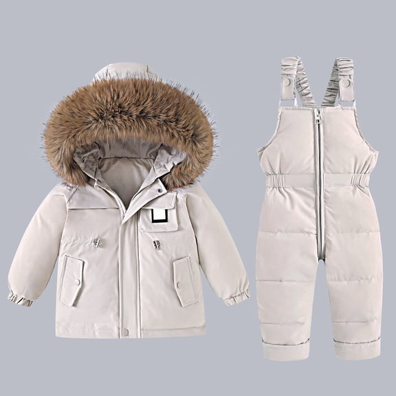 XIMIN Boy Two Piece Outfits Snow Ski Bibs Pant and Down Jacket Toddler Girl Snowsuit Winter Warm Clothes Snow Bib Kid Coat Winter Jumpsuit