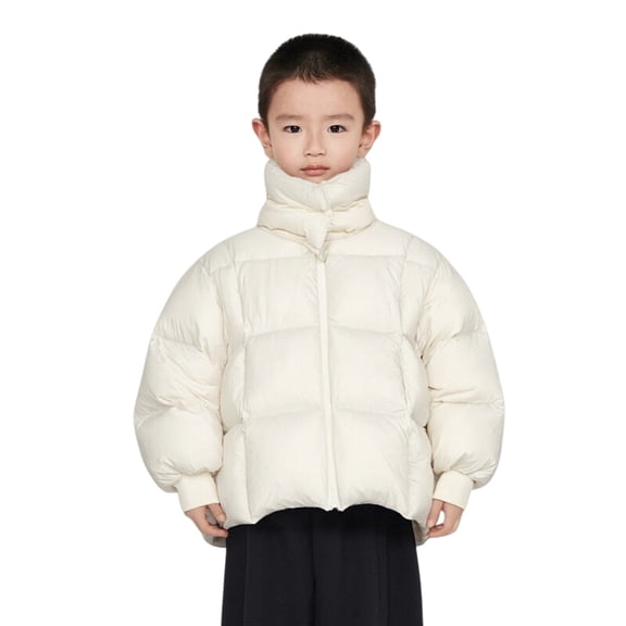 XIMIN Boy’s Puffer Jacket Stand Collar Zipper Coat Casual Sports Cotton-Padded Collar Solid Color Winter Warm Coatwith Pockets Retro Bubble Outwear