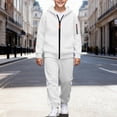 thumbnail image 1 of XIMIN Boys 2 Piece Zip Up Athletic Sweatsuit, Hoodie Jacket and Joggers Set, Lightweight Fleece for Kids (White, 8-9 Years), 1 of 8