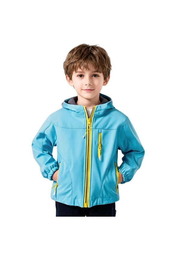 Boys Fleece Lined Softshell Jacket Windbreker Lightweight Long Sleeve Zip up Pocket Hooded Winter Coats Kids Toddler Soft Casual Waterproof Outwear