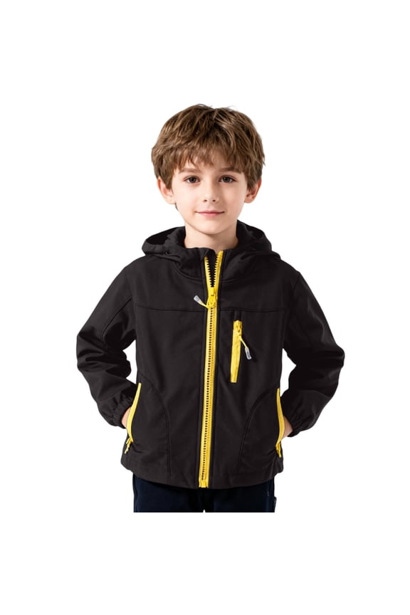 Boys Fleece Lined Softshell Jacket Windbreker Lightweight Long Sleeve Zip up Pocket Hooded Winter Coats Kids Toddler Soft Casual Waterproof Outwear